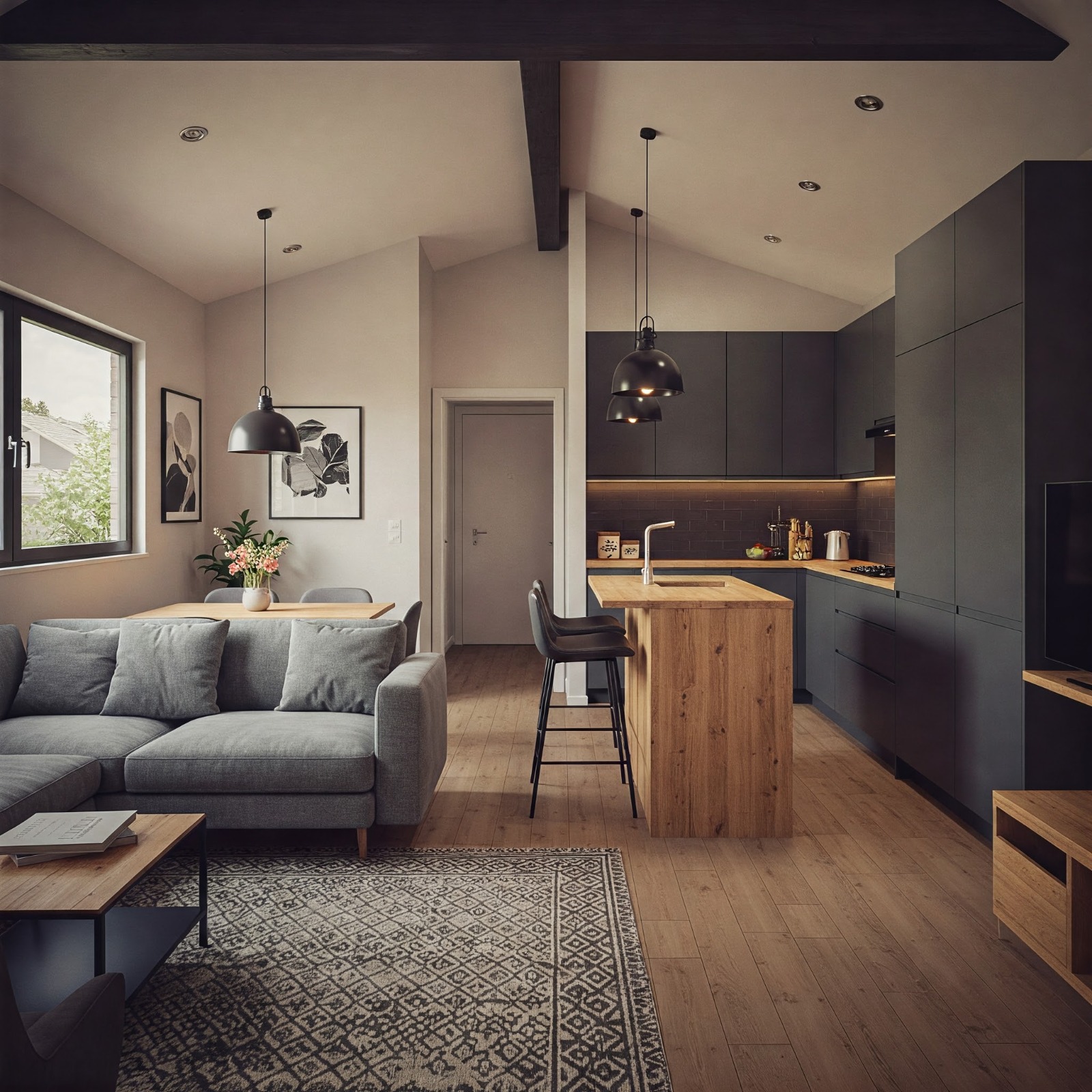 Open concept kitchen and living space